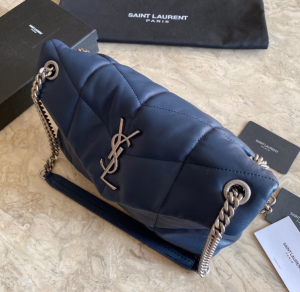 YSL Bi-Fold Back Shoulder Quilted Lambskin Medium Bag – Dark Blue - Image 5